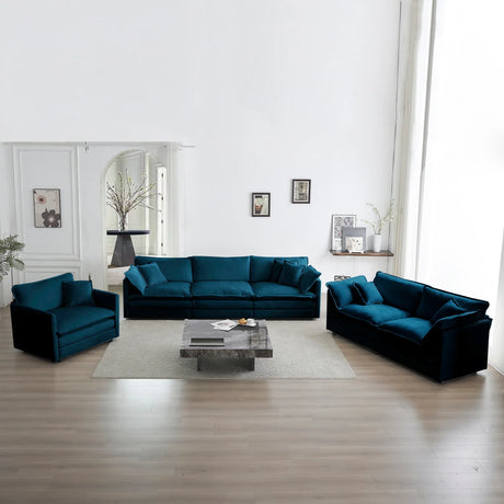 Modern Extra Deep Living Room Set Including Sofa, Love Seat and Chair - Blue Chenille - Furniture Home Direct