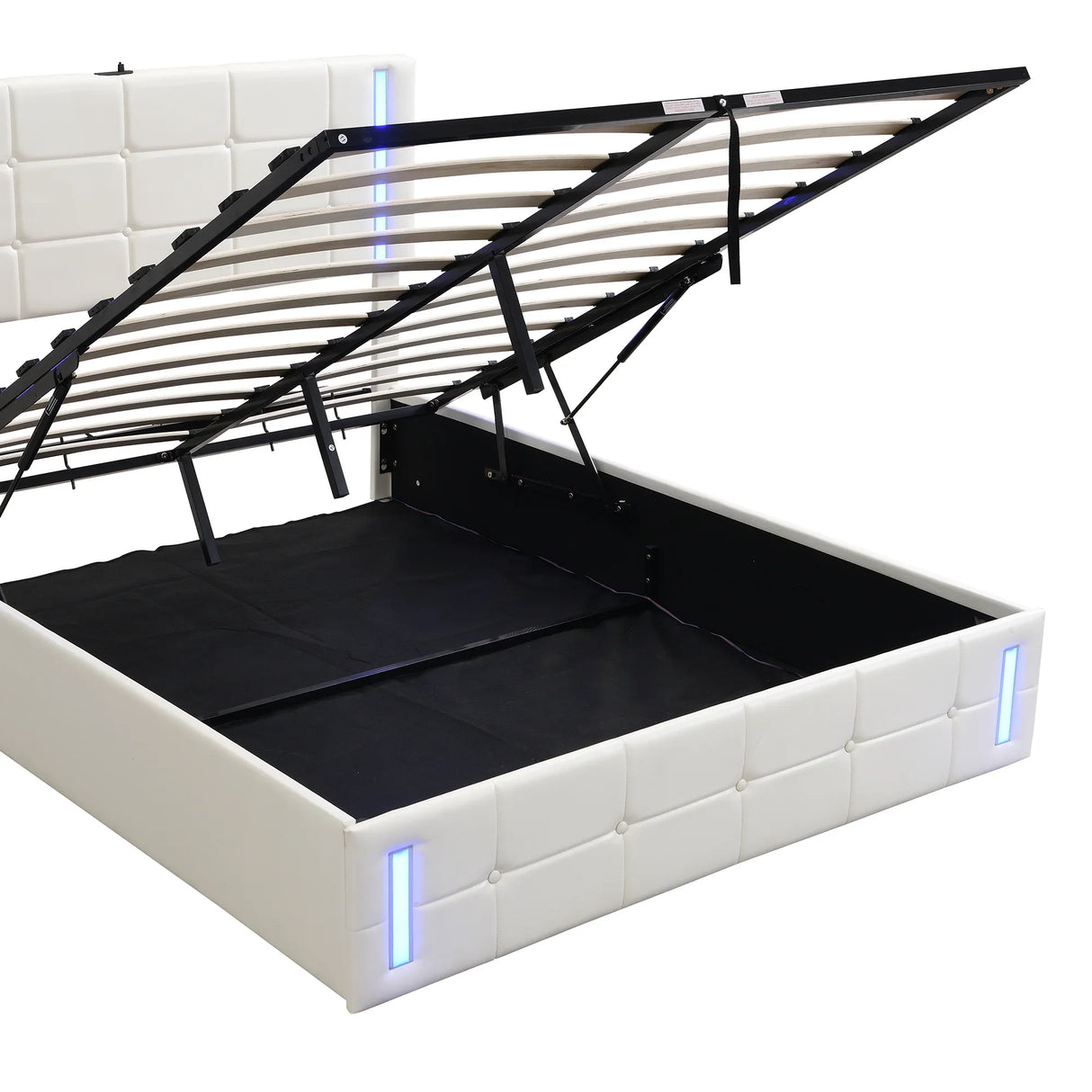 Storage Bed With LED Lights And Hydraulic Lift White - Furniture Home Direct
