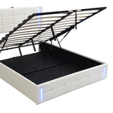 Storage Bed With LED Lights And Hydraulic Lift White - Furniture Home Direct