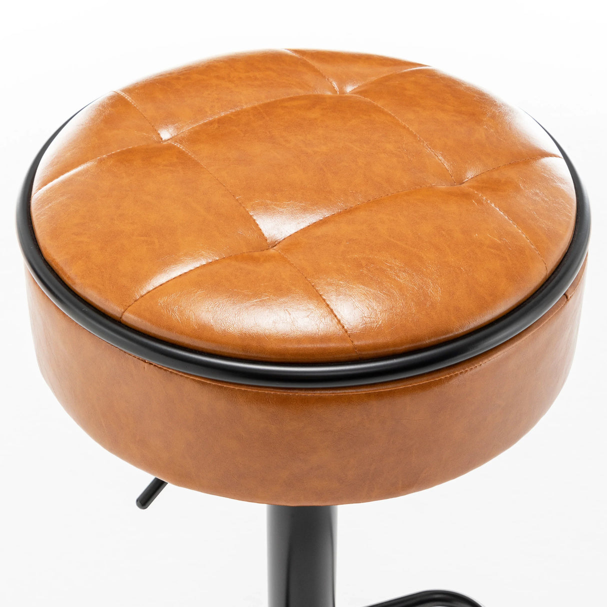 Bar Stool Round Tufted PU Leather Adjustable Height Brown - Furniture Home Direct