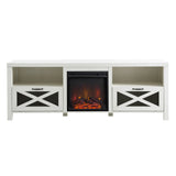 Industrial Farmhouse Metal Mesh Drop Down X Door Fireplace TV Stand - Furniture Home Direct