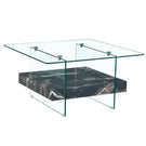 Modern 2 Tier Square Coffee Table, Elegant Marble Pattern - Furniture Home Direct