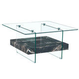 Modern 2 Tier Square Coffee Table, Elegant Marble Pattern - Furniture Home Direct