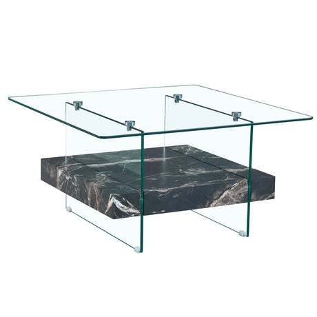 Modern 2 Tier Square Coffee Table, Elegant Marble Pattern - Furniture Home Direct