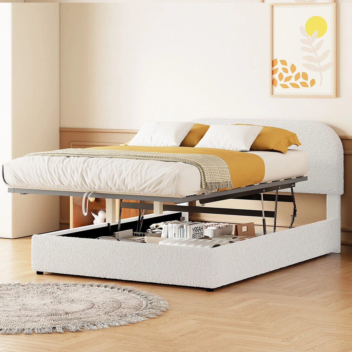 Upholstered Platform Bed With Hydraulic Storage System - Furniture Home Direct