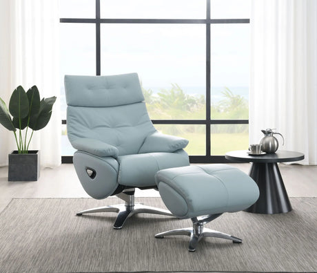 Janella - Top Grain Leather Accent Chair With Swivel & Ottoman - Baby Blue - Furniture Home Direct