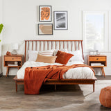 Mid-Century Modern Solid Wood Platform Bed Frame With Spindle Headboard - Furniture Home Direct