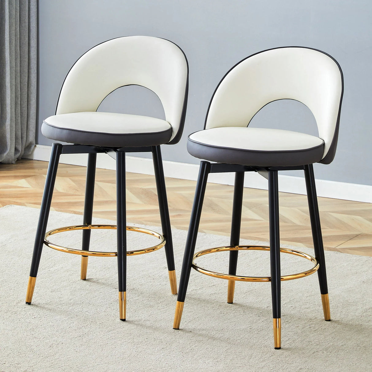 Upholstered Rotatable Bar Chair With Metal Legs For Dining Room - Furniture Home Direct