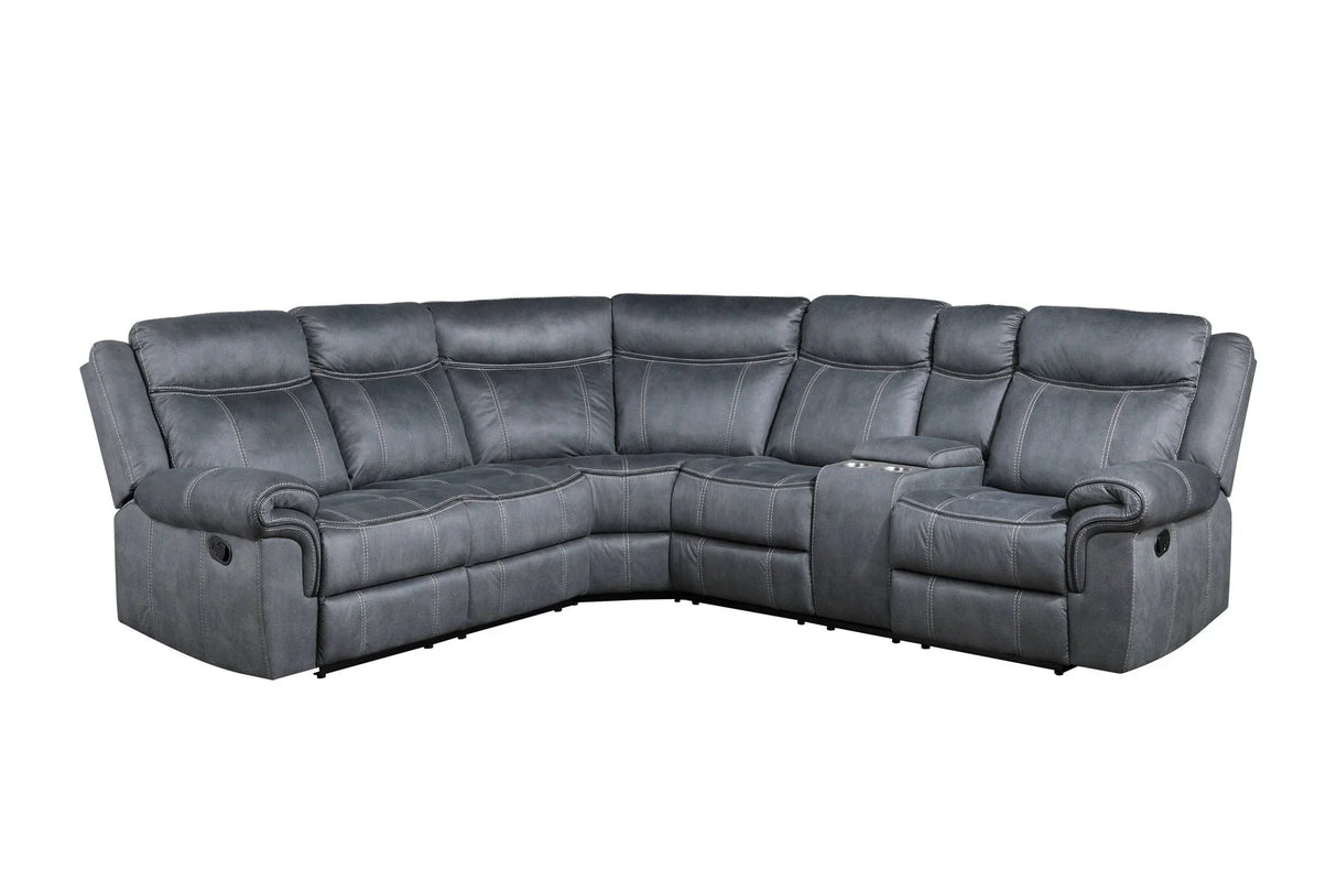 Dollum - Two Tone Nubuck Manual Recliner Sectional Sofa With USB Port Cupholder Console - Furniture Home Direct