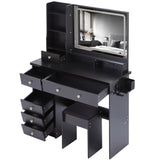 Vanity Desk With Cushioned Stool And Mirror Set Black - Furniture Home Direct