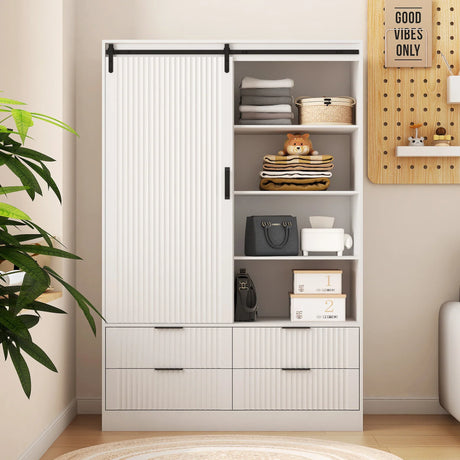 Tall Armoire With Sliding Barn Door Drawers Storage White - Furniture Home Direct