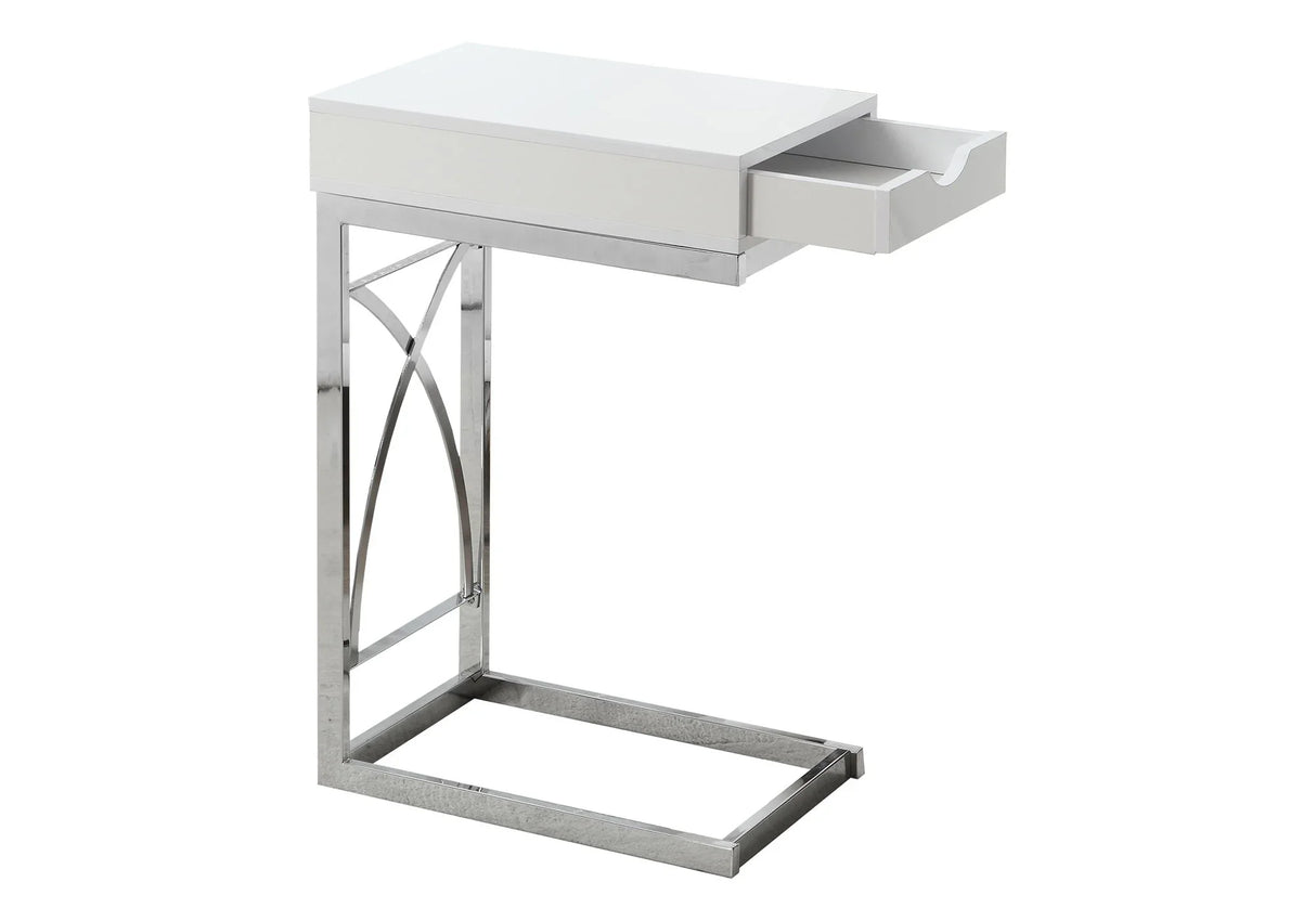 Accent Table, C - Shaped Glossy Contemporary & Modern - White - Furniture Home Direct