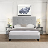 Queen Size Upholstered Platform Bed Frame With Pull Point Tufted Headboard, Strong Slat Support, Mattress Foundation, No Box Spring Needed - Gray - Furniture Home Direct