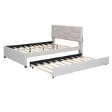 Upholstered Platform Bed With Brick Pattern Headboard And Twin Long Size Trundle - Furniture Home Direct