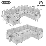 U-Shaped Sectional Sleeper Sofa With Ample Storage Space, 2 Cup Holders And Charging Ports For Living Room - Furniture Home Direct