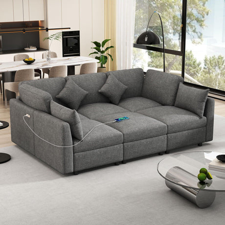 Sectional Sofa Modular Sofa U - Shaped Sofa Couch Sofa Bed L - Shaped Sofa With A Movable Ottoman And Two USB Ports For Living Room - Furniture Home Direct