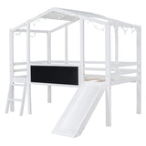 Loft House Bed With Ladder And Slide, With Blackboard And Light Strip On The Roof - Furniture Home Direct