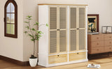 4 Shutter Door Wardrobe Armoire with 2 Drawers, Natural + White - Furniture Home Direct