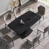 63" Artificial Stone Black Curved Black Metal Leg Dining Table - Black - Furniture Home Direct