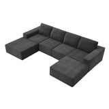 Modular U Shaped Sectional With Ottomans, Luxury Cloud Floor Couch With Deep Seat Fully Compressed Upholstered Sofa - Furniture Home Direct