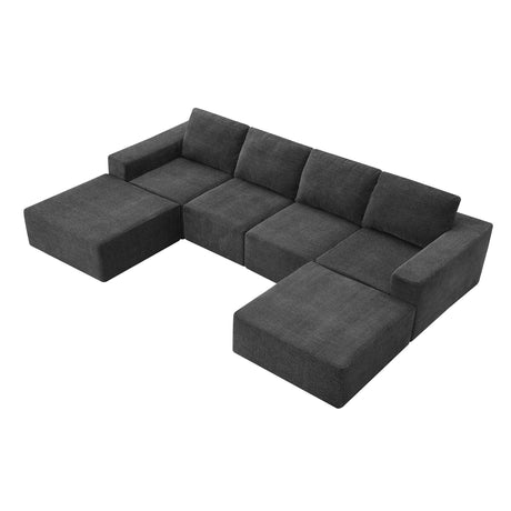 Modular U Shaped Sectional With Ottomans, Luxury Cloud Floor Couch With Deep Seat Fully Compressed Upholstered Sofa - Furniture Home Direct