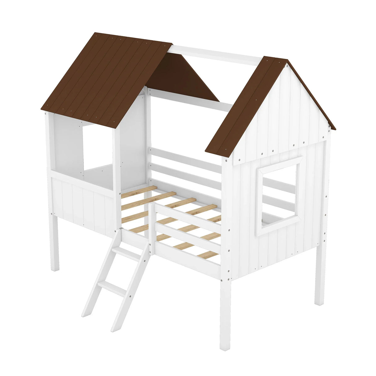 Low Loft Wooden House Bed With Two Side Windows - Furniture Home Direct