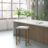Backless Upholstered Counter Stool With Padded Seat - Ivory / Bronze - Furniture Home Direct