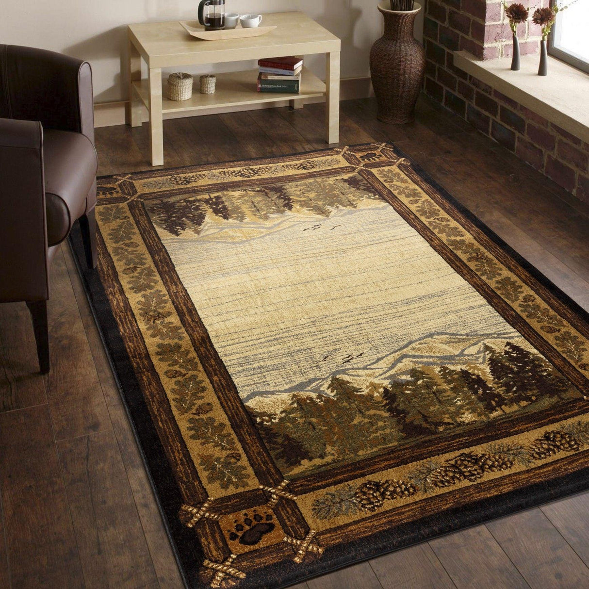 Nature's Nest - 5'3" X 7'3" Lodge Area Rug - Multi / Black - Furniture Home Direct