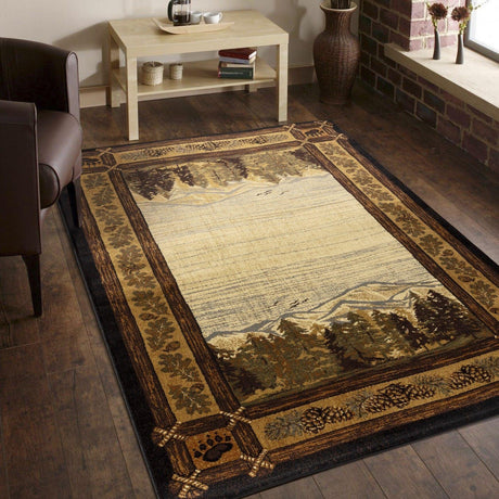 Nature's Nest - 5'3" X 7'3" Lodge Area Rug - Multi / Black - Furniture Home Direct