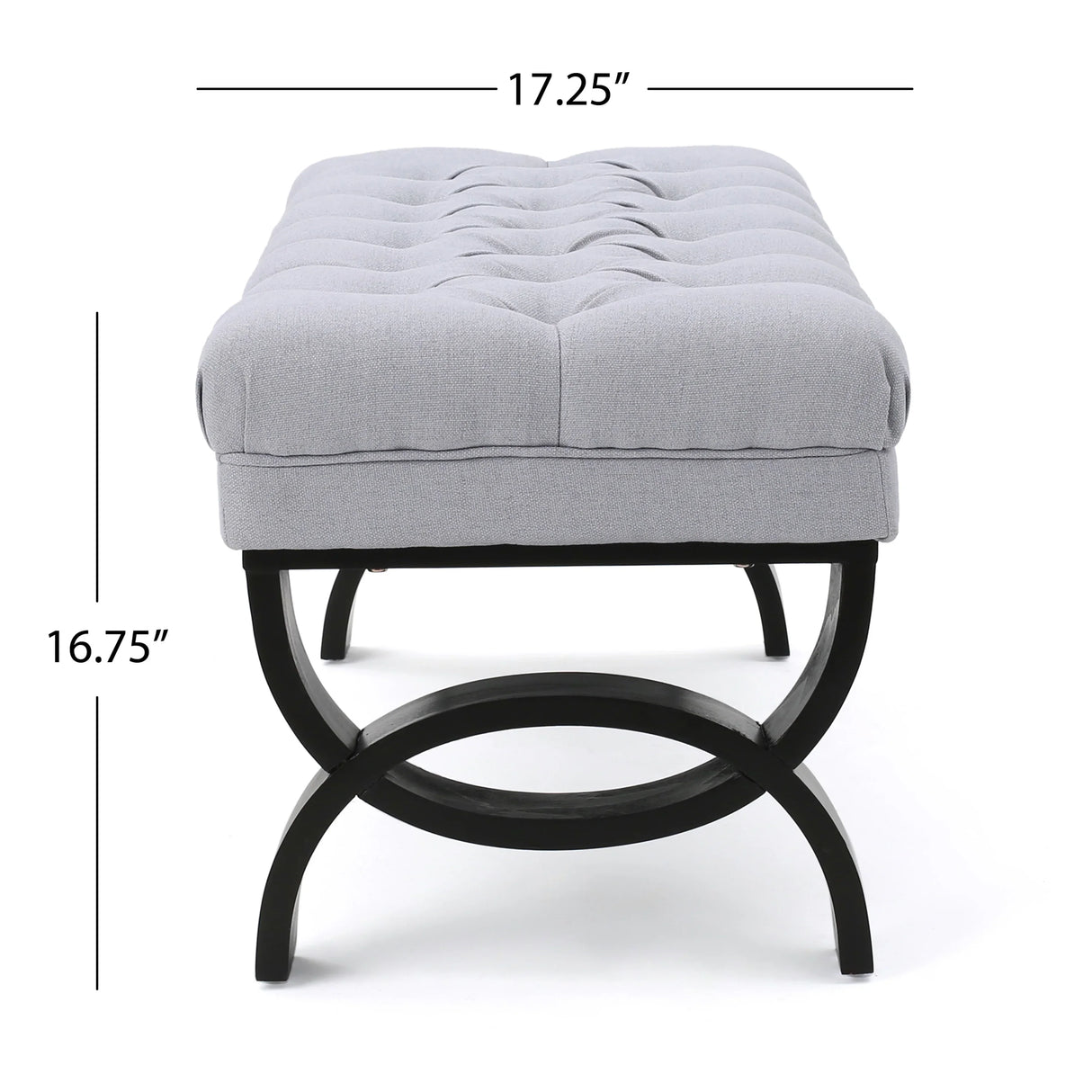 Bench Tufted Cushion with Arched Black Legs Light Grey - Furniture Home Direct