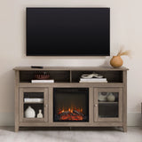 Classic Glass Door Fireplace Tall TV Stand For TVs Up To 65" - Furniture Home Direct