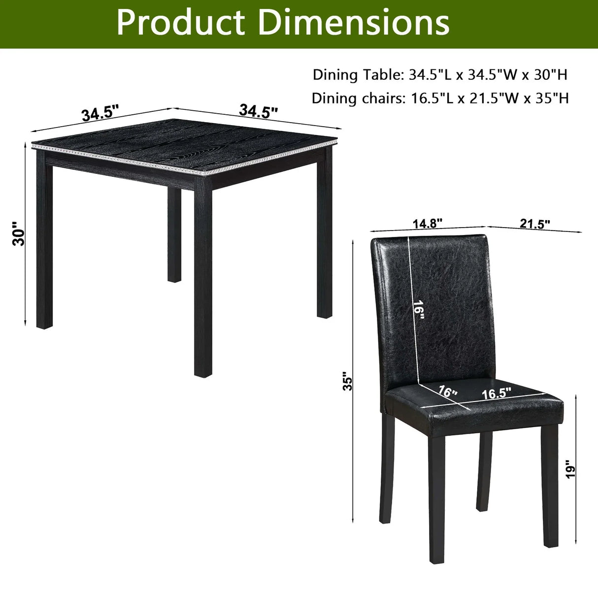 5 Pieces Wooden Dining Table Set, Square Table And 4 Upholstered Chairs - Furniture Home Direct