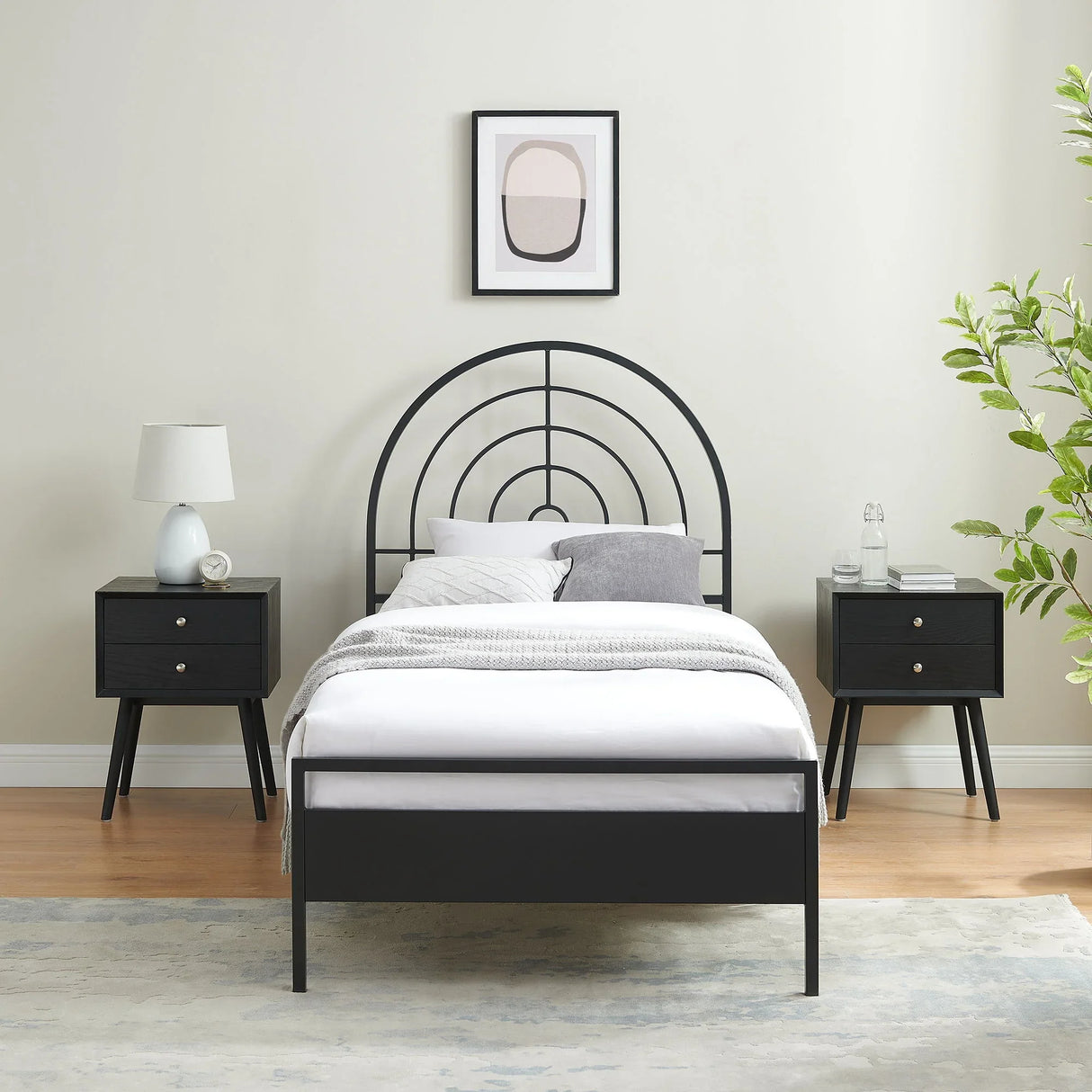 Twin Bed Contemporary Metal Arch - Black - Furniture Home Direct