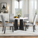 5 Piece Round Dining Table Set, Dining Table And 4 Upholstered Chairs For Dining Room, Kitchen Room, Living Room - White / Gray - Furniture Home Direct