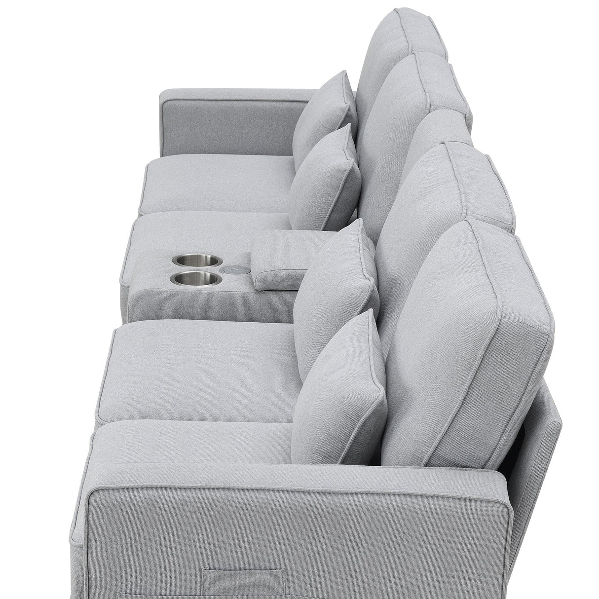 114.2 Sofa With Console 2 Cupholders 2 USB Ports Light Gray - Furniture Home Direct