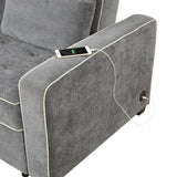 Upholstered Loveseat with Pull Out Sofa, Two Throw Pillows, Dual USB Charging Port And Adjustable Backrest - Gray - Furniture Home Direct