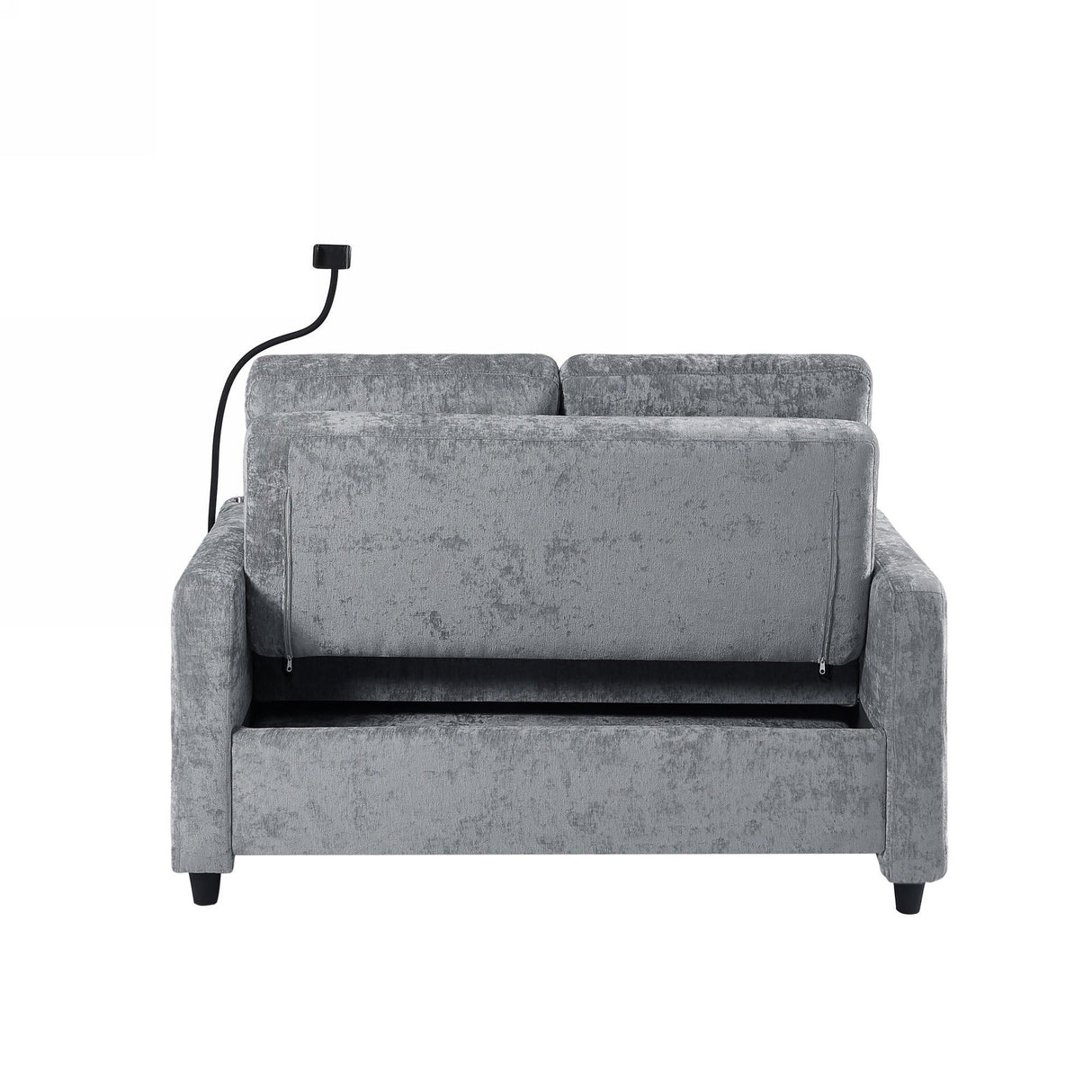 Sleeper Sofa With Adjustable Backrest, Two Cup Holders, Phone Holder, Three Charging Ports And Side Storage Pockets - Gray - Furniture Home Direct