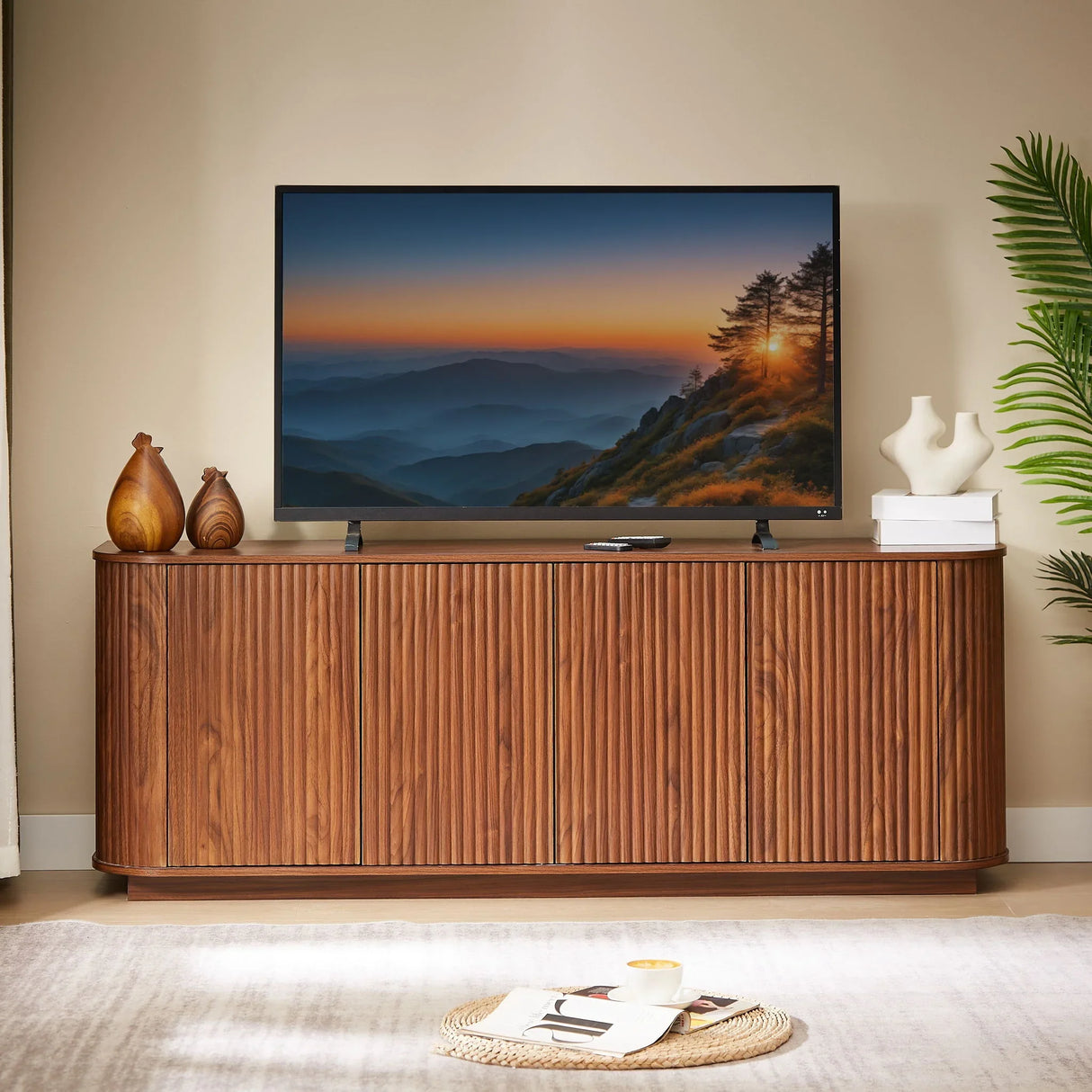 Contemporary Sideboard Storage Cabinet TV Stand With Wave Pattern - Furniture Home Direct