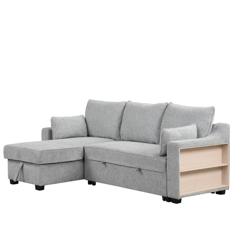 Pull Out Sleeper Sofa L-Shaped Couch Convertible Sofa Bed With Storage Chaise, Storage Racks And USB Ports - Furniture Home Direct