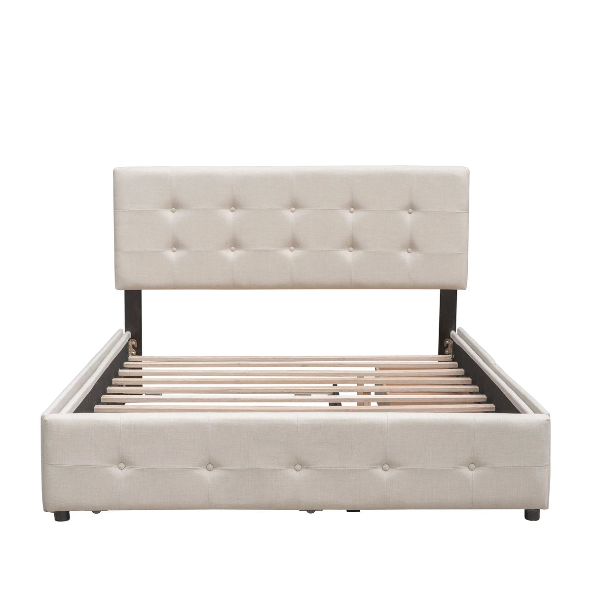 Upholstered Platform Bed With Classic Headboard And Drawers, No Box Spring Needed - Furniture Home Direct