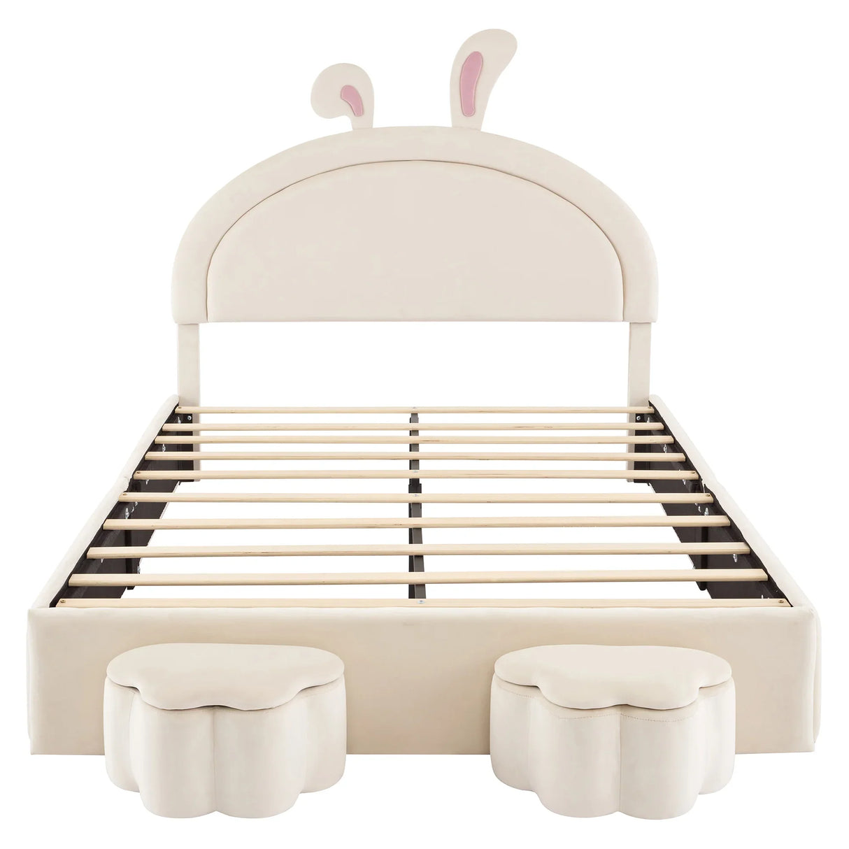 Rabbit-Shaped Bed for Kids Upholstered Full-Size White - Furniture Home Direct