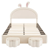 Rabbit-Shaped Bed for Kids Upholstered Full-Size White - Furniture Home Direct