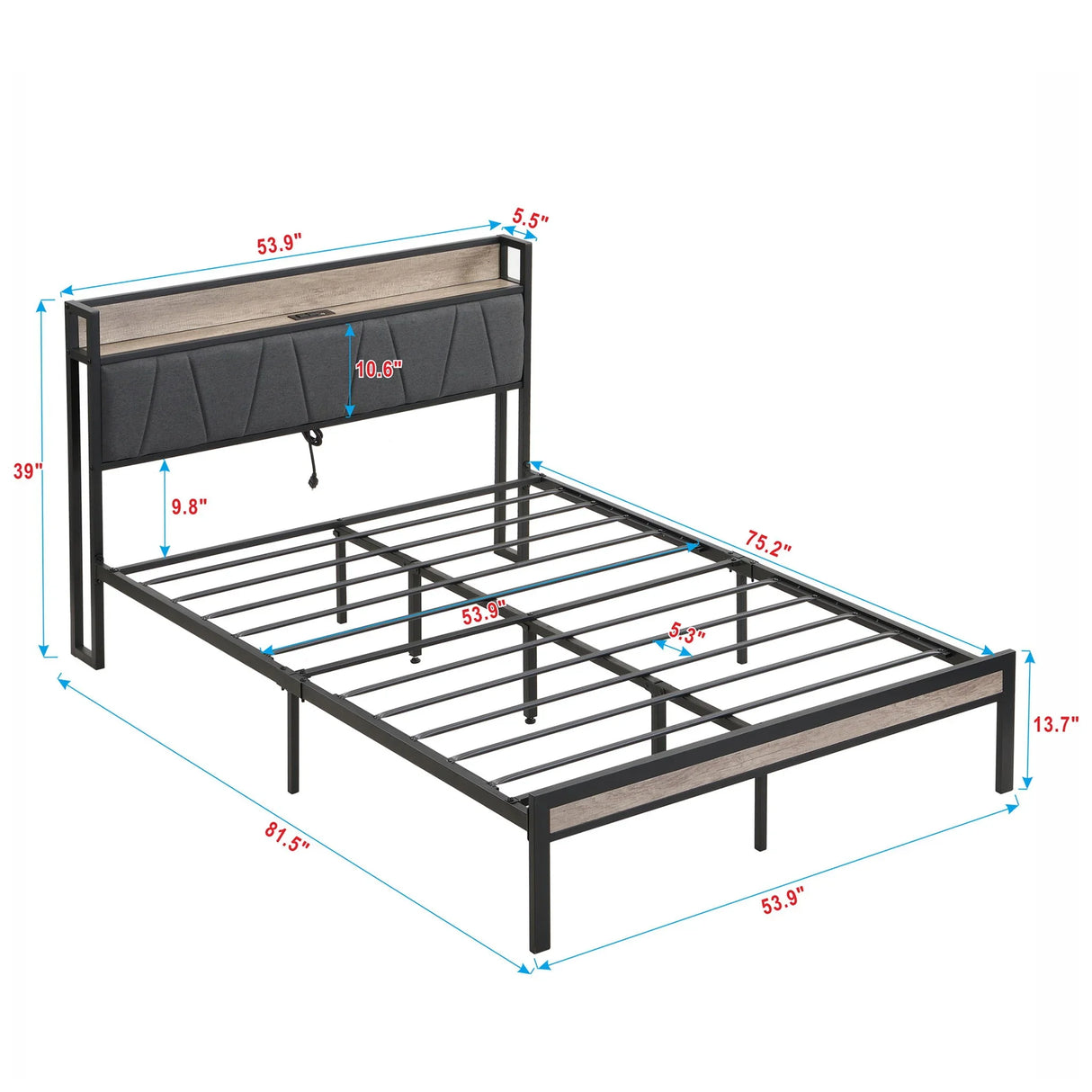 Modern Bed Frame With LED Lights, Upholstered Headboard, USB Charging - Furniture Home Direct