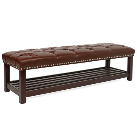 Bedroom End Of Bed Bench Tufted Upholstered End Of Bed Bench End Of Bed Entrance Shoe Bench With Nailhead Trim And Shelf Bedroom Upholstered Leather Bench Living Room Shoe Rack Footstool - Furniture Home Direct