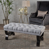 Bench Tufted Cushion with Arched Black Legs Light Grey - Furniture Home Direct