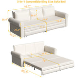 3 In 1 Convertible Sleeper Sofa With Nailhead Trim & Rolled Arm - Furniture Home Direct