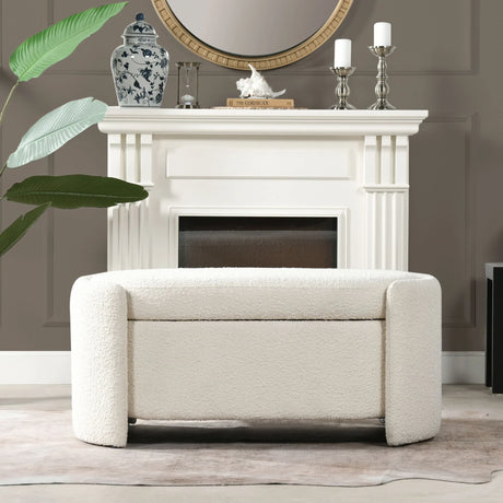 Fuji - Oval Storage Bench, Upholstered - Ivory White - Furniture Home Direct