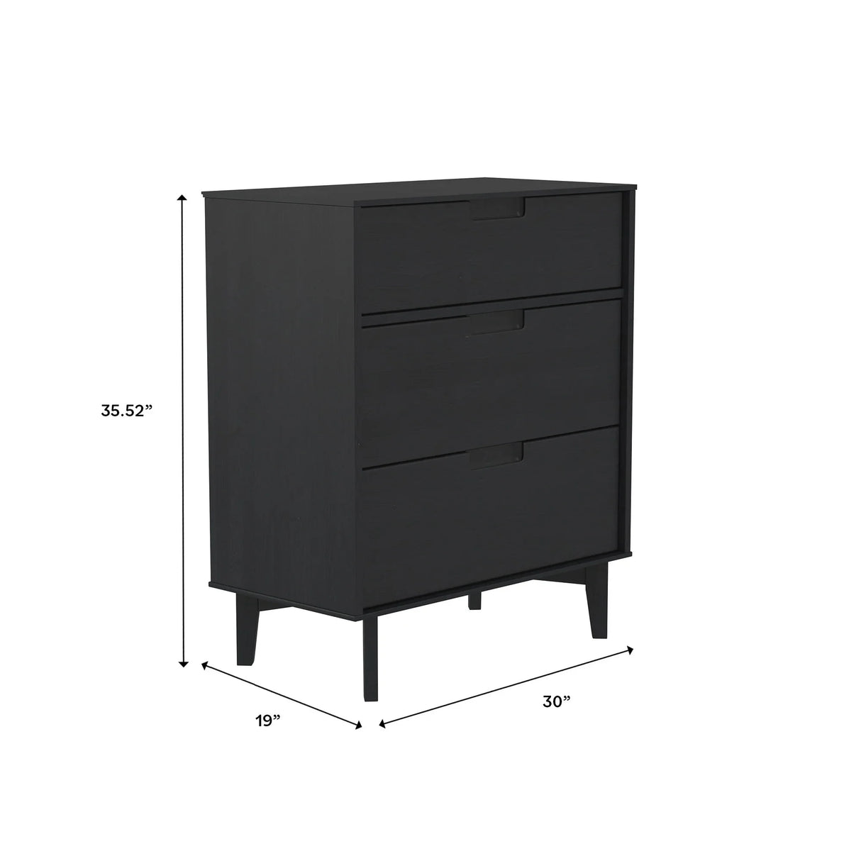 Mid Century Modern 3 Drawer Dresser - Black - Furniture Home Direct