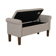 Upholstered Storage Bench With Rolled Armrests - Beige - Furniture Home Direct