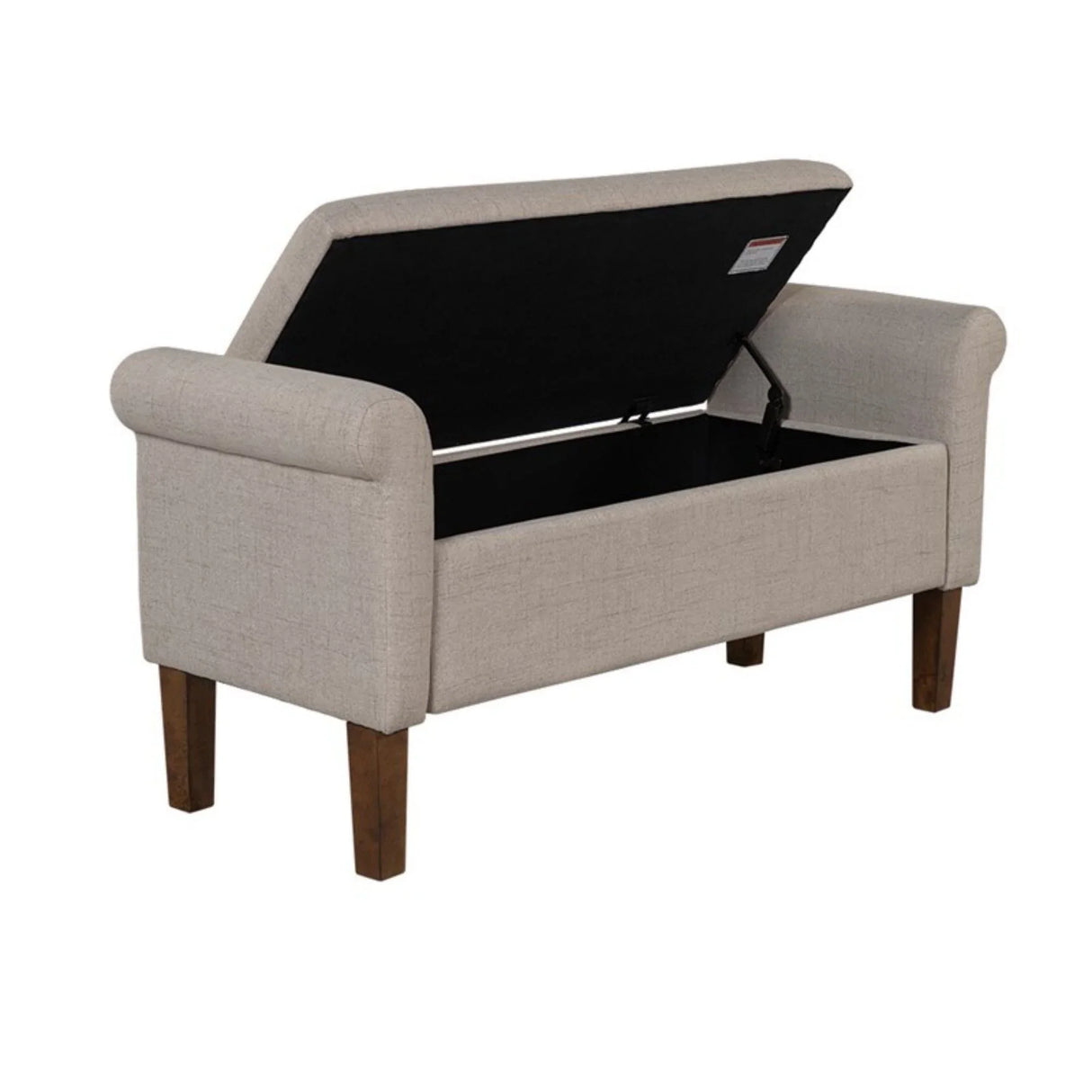 Upholstered Storage Bench With Rolled Armrests - Beige - Furniture Home Direct